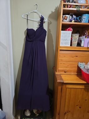 Ever Pretty Deep Purple One-Shoulder Chiffon Maxi Dress Used Size 8